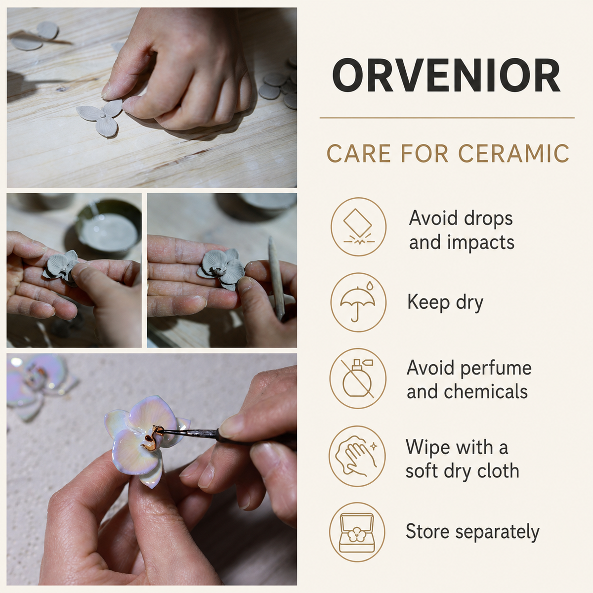 ORVENIOR Long Ceramic Orchid Pendant Necklace for Women Long PT07