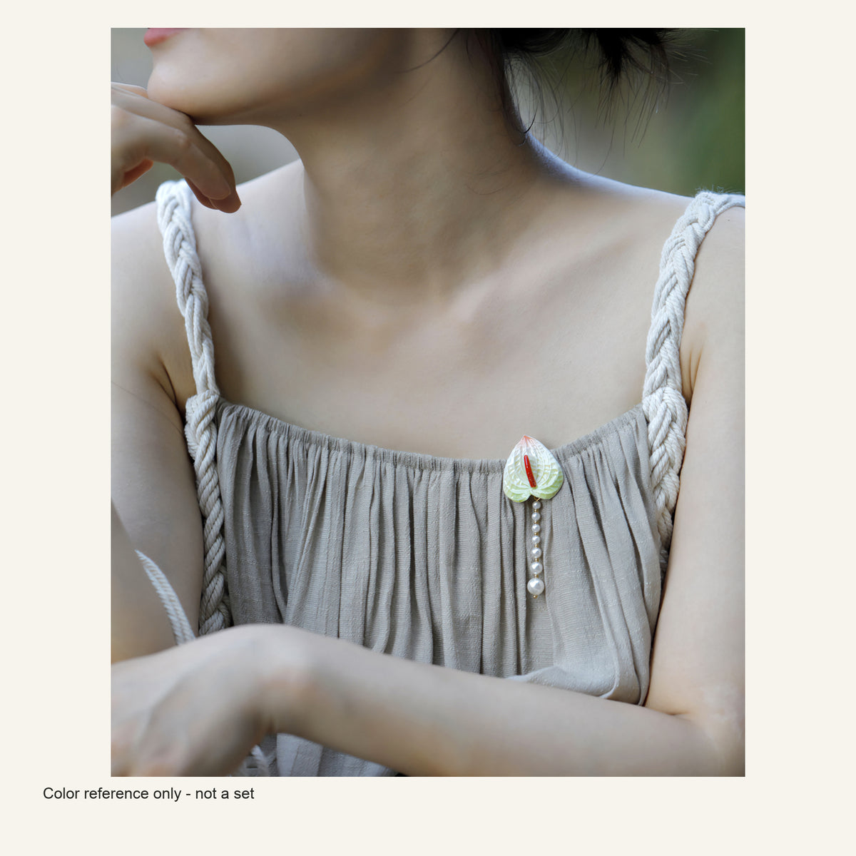 ORVENIOR Anthurium Flower Bead Drop Brooch for Women PT03