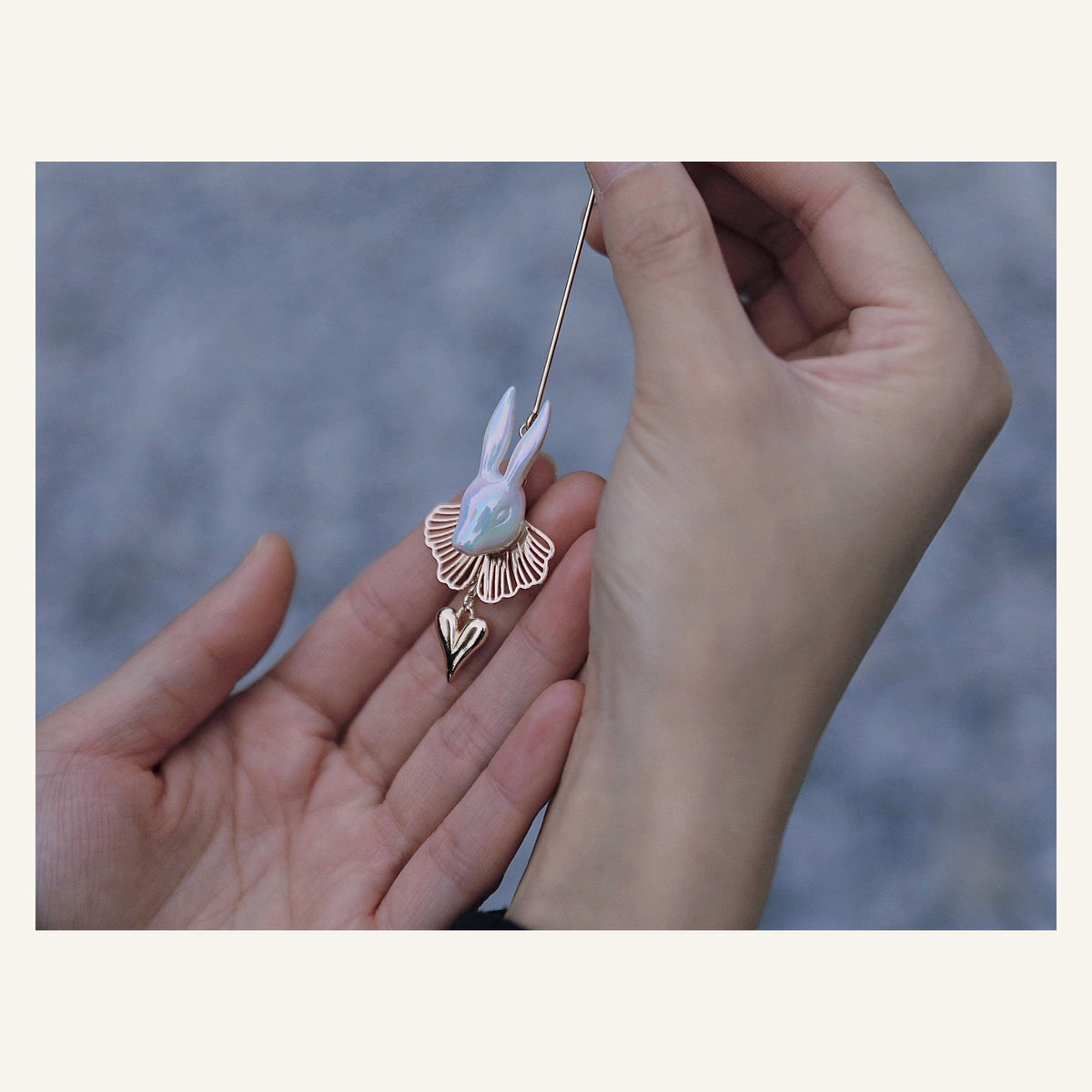 ORVENIOR Rabbit and Heart Stick Brooch for Women PT03