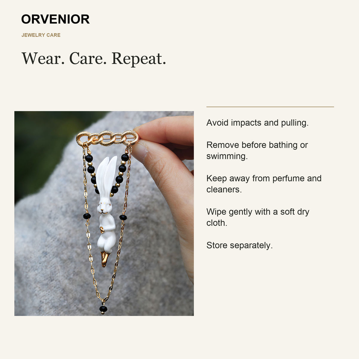 ORVENIOR Mona Lisa Rabbit Chain Frame Brooch for Women PT07 care