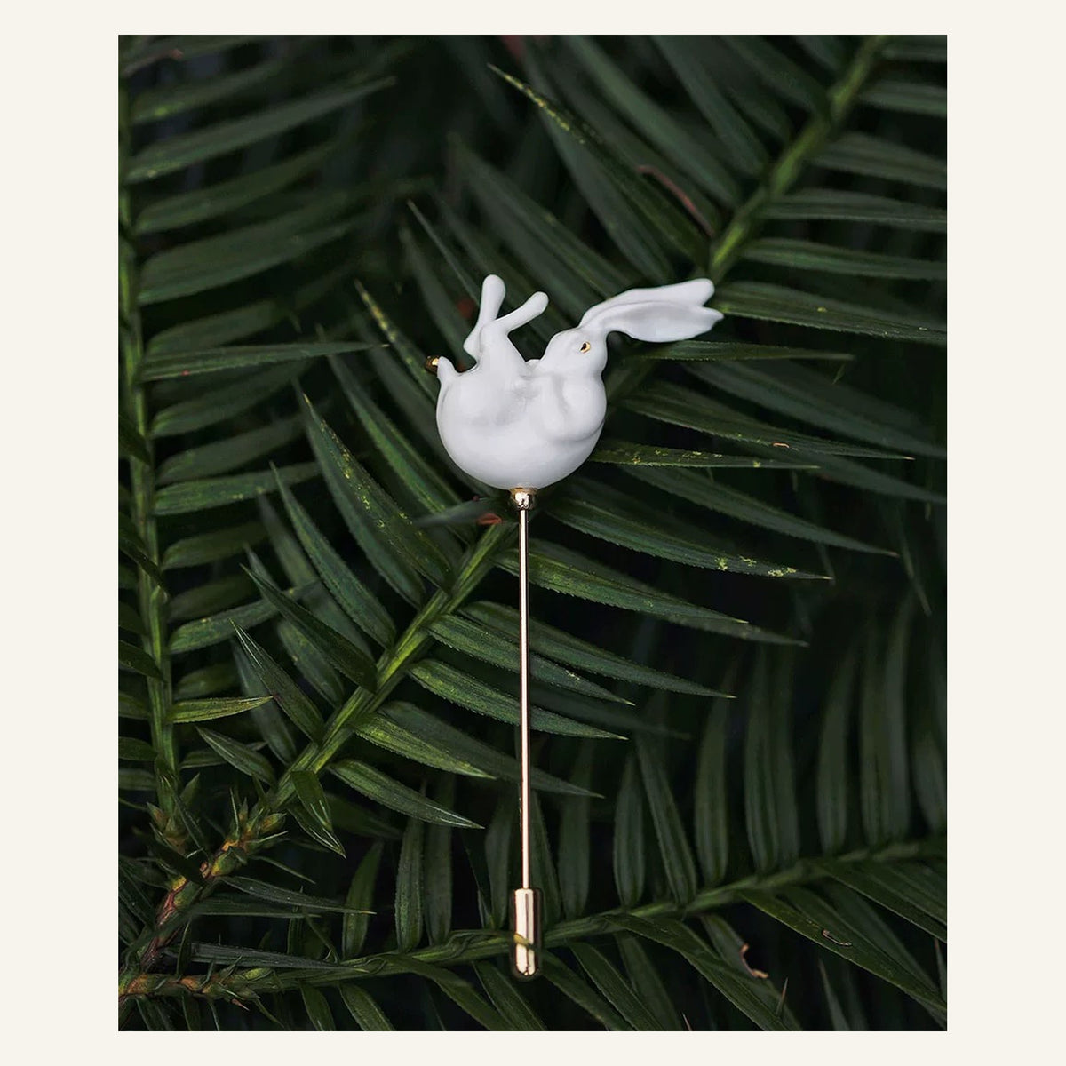 ORVENIOR Curled White Rabbit Stick Brooch for Women PT03