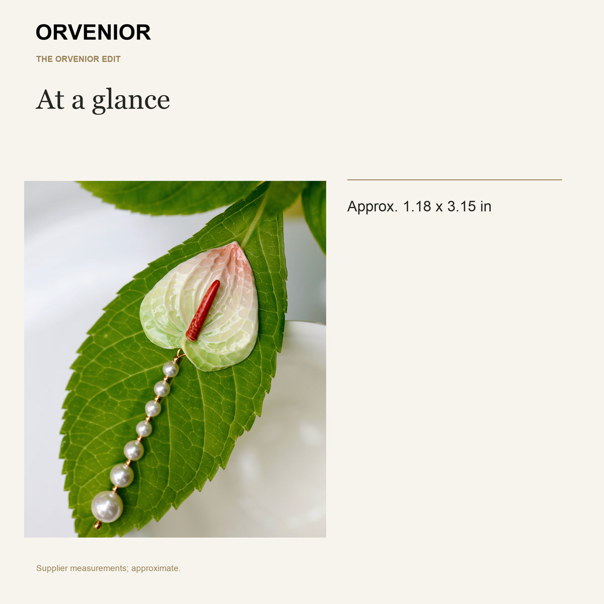 ORVENIOR Anthurium Flower Bead Drop Brooch for Women PT05 details