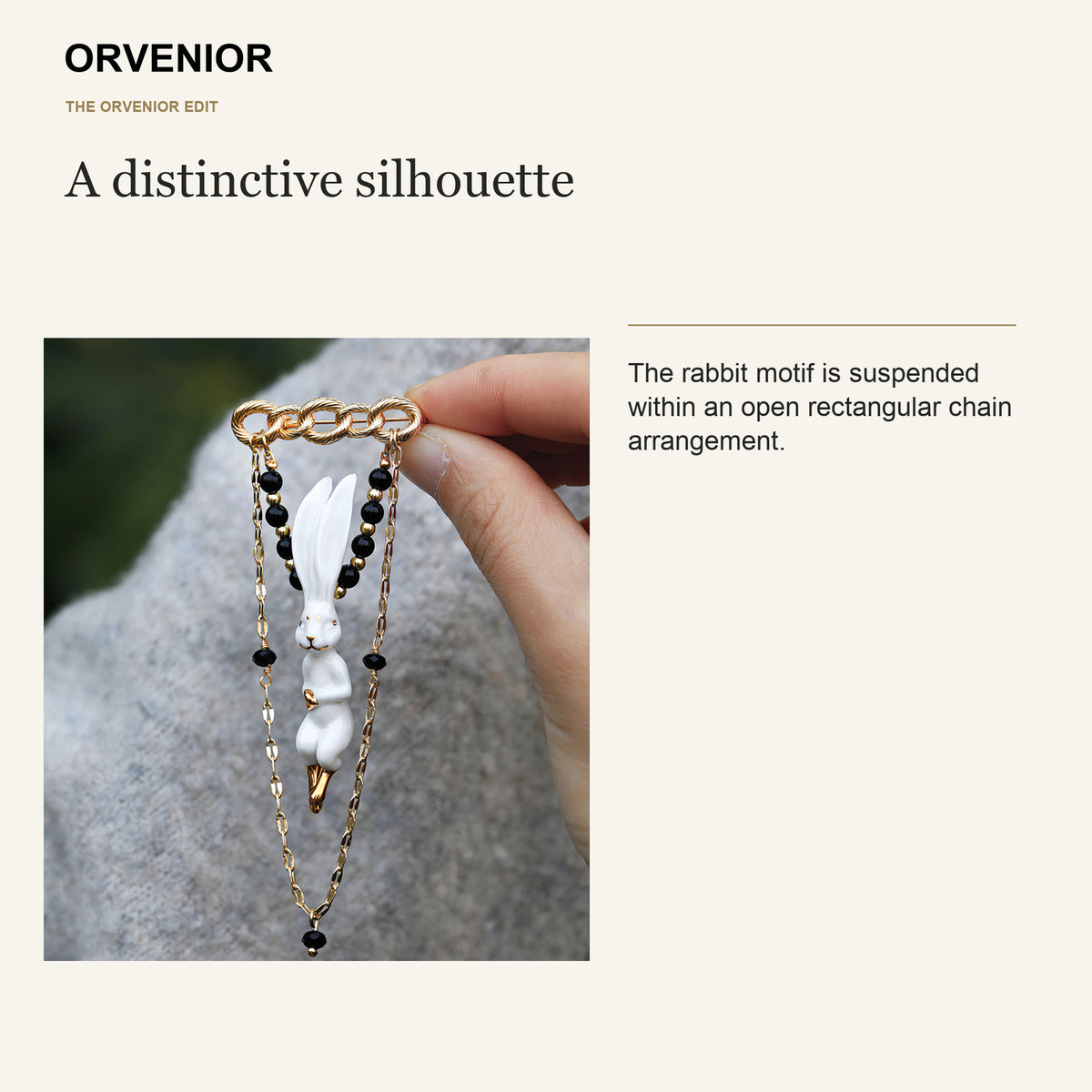 ORVENIOR Mona Lisa Rabbit Chain Frame Brooch for Women PT04 design