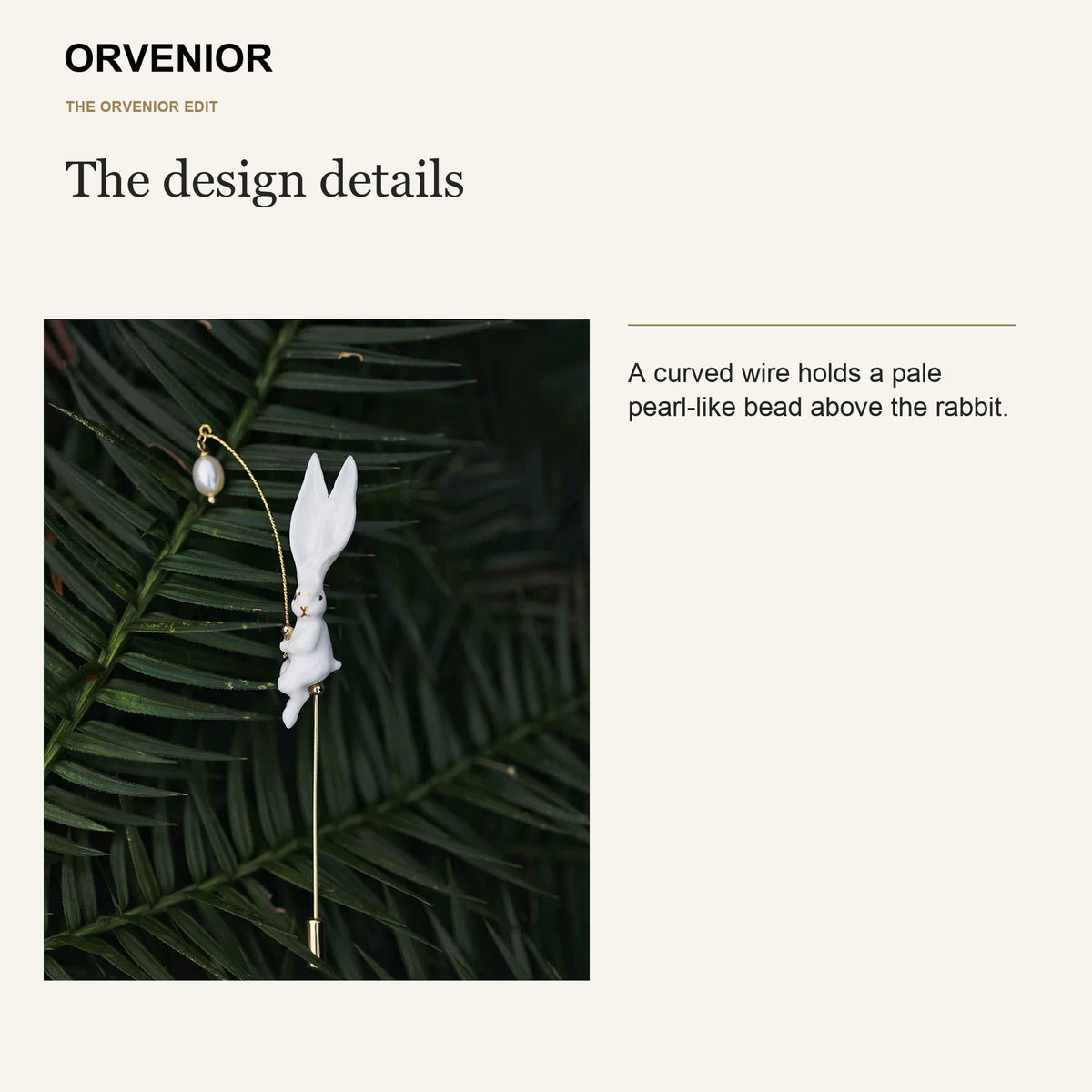 ORVENIOR White Rabbit Pearl-Like Bead Stick Brooch for Women PT05 details
