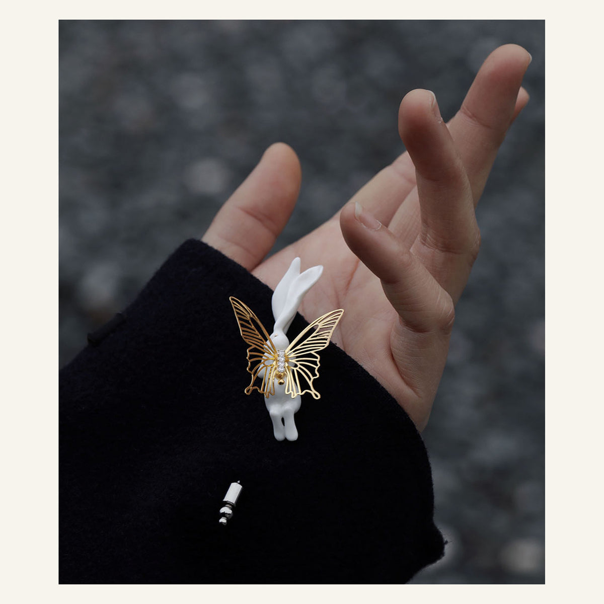 ORVENIOR Winged White Rabbit Stick Brooch for Women PT01