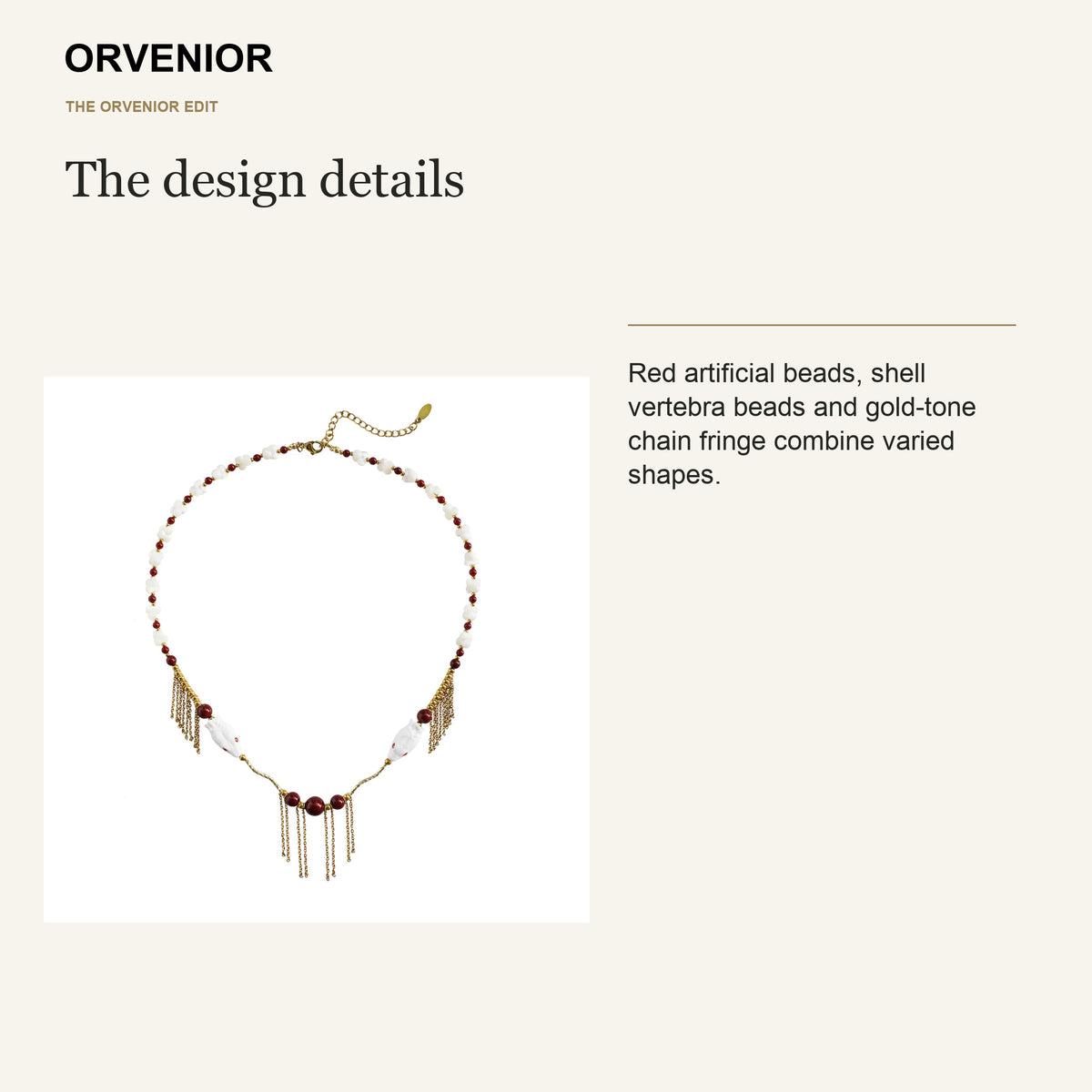 ORVENIOR Spine Snake Beaded Tassel Necklace for Women PT05 details