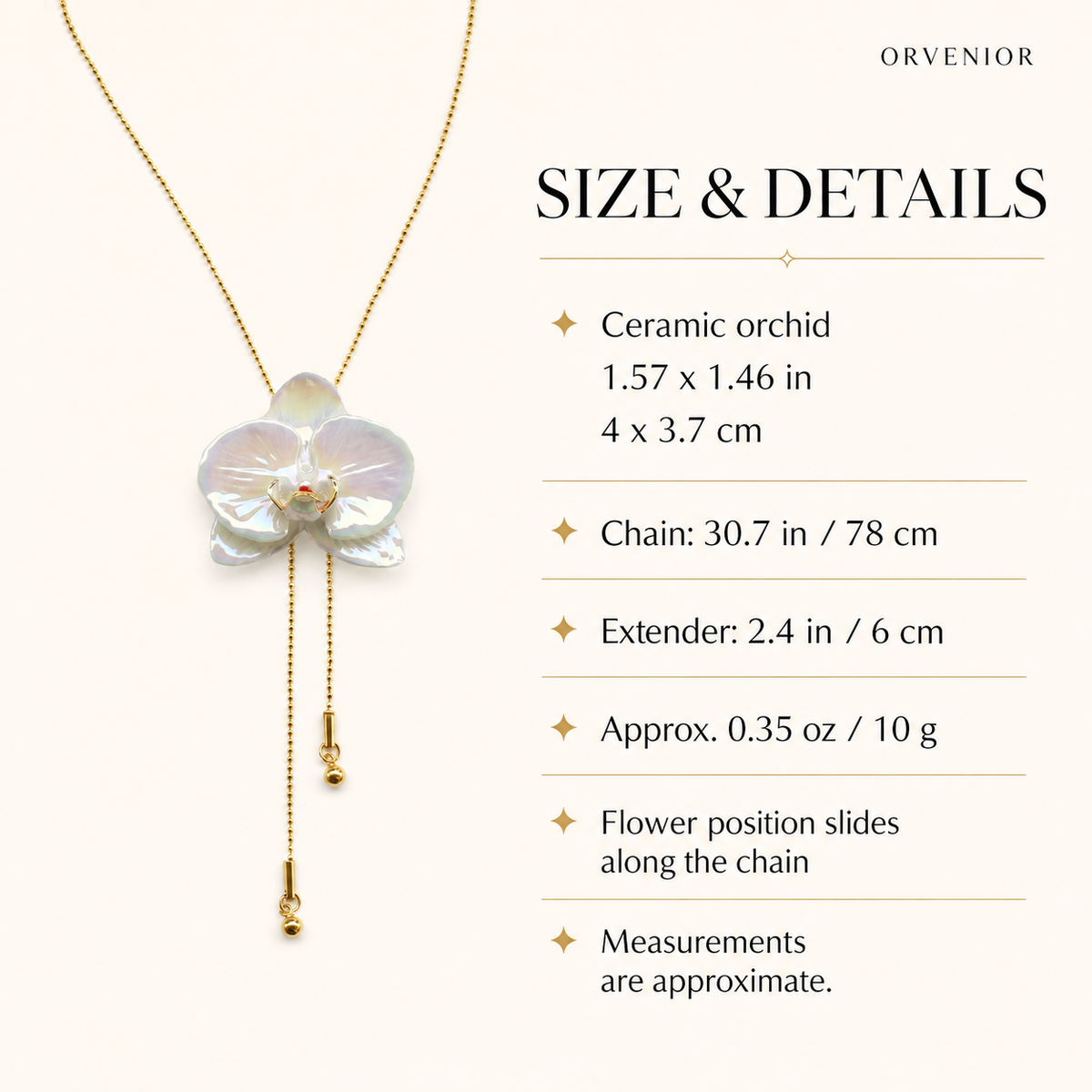 ORVENIOR Long Ceramic Orchid Pendant Necklace for Women Long PT06