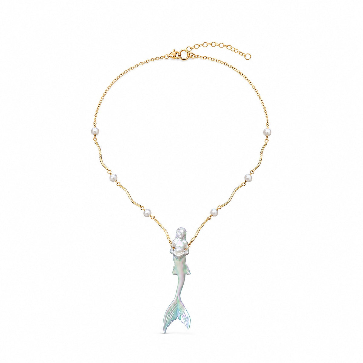 ORVENIOR Iridescent Ceramic Mermaid Pendant Necklace for Women Short MAIN