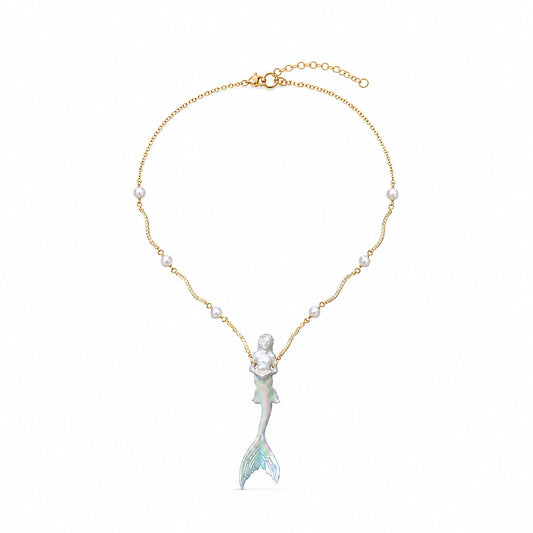ORVENIOR Iridescent Ceramic Mermaid Pendant Necklace for Women Short MAIN