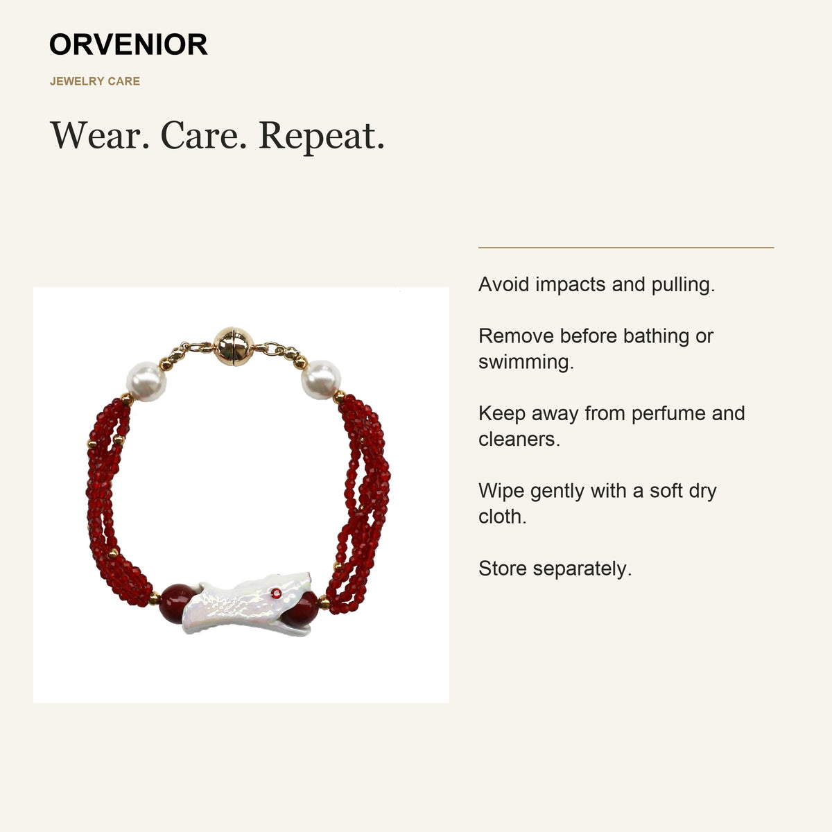 ORVENIOR Berry Snake Beaded Bracelet for Women PT07 care