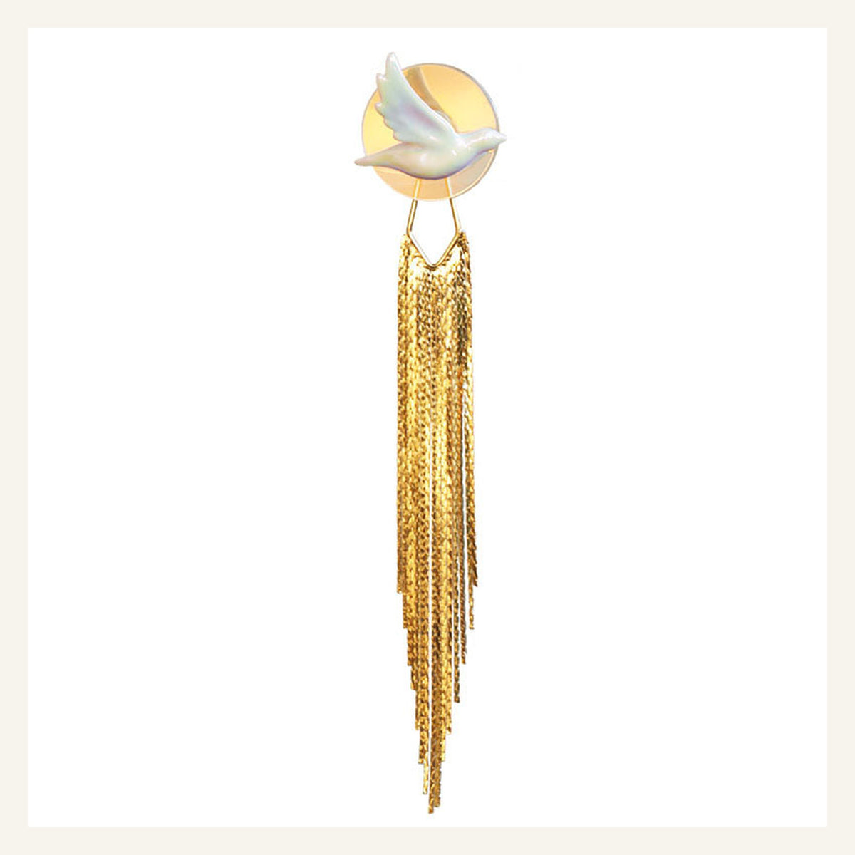ORVENIOR Bird Disc and Chain Fringe Brooch for Women PT02