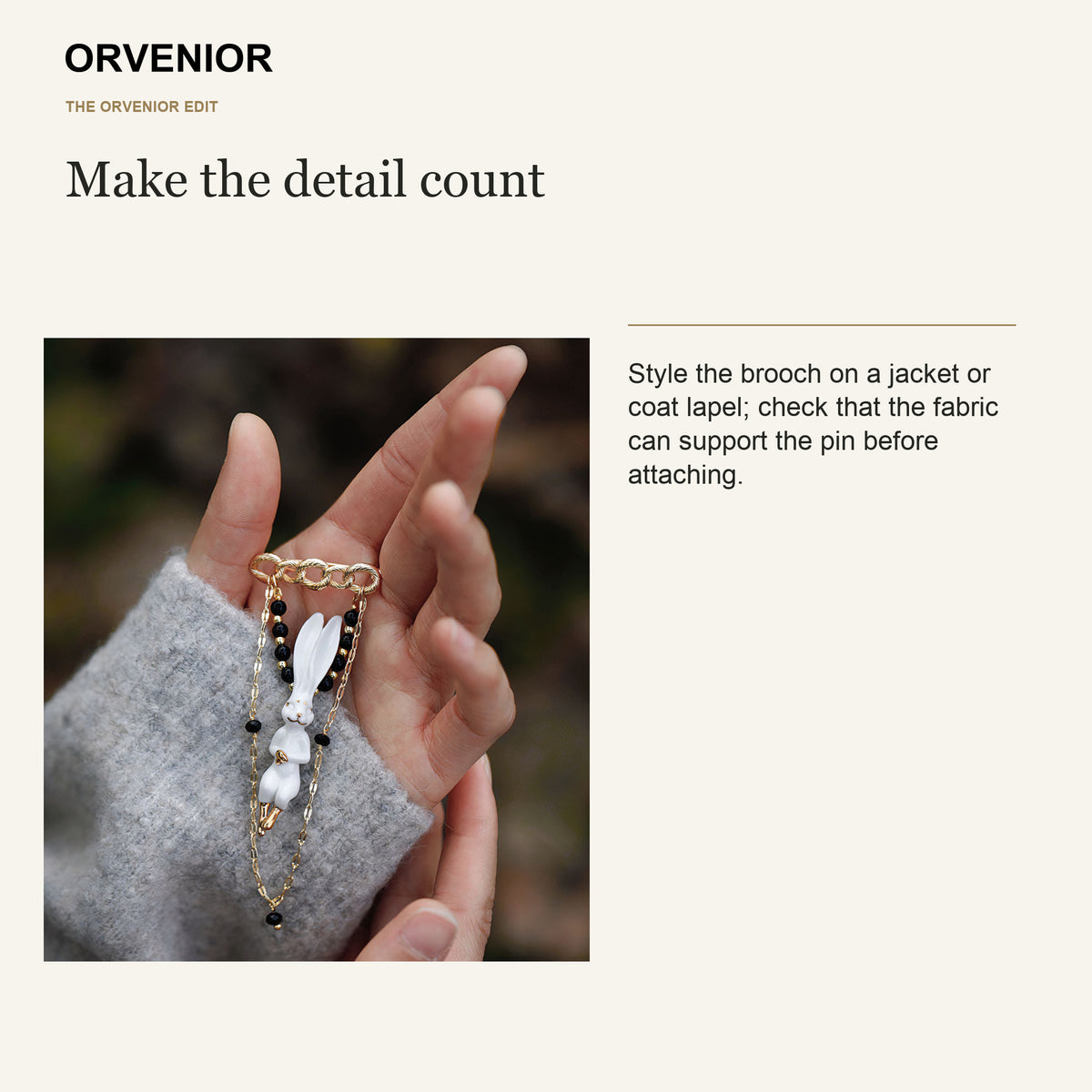 ORVENIOR Mona Lisa Rabbit Chain Frame Brooch for Women PT06 styling