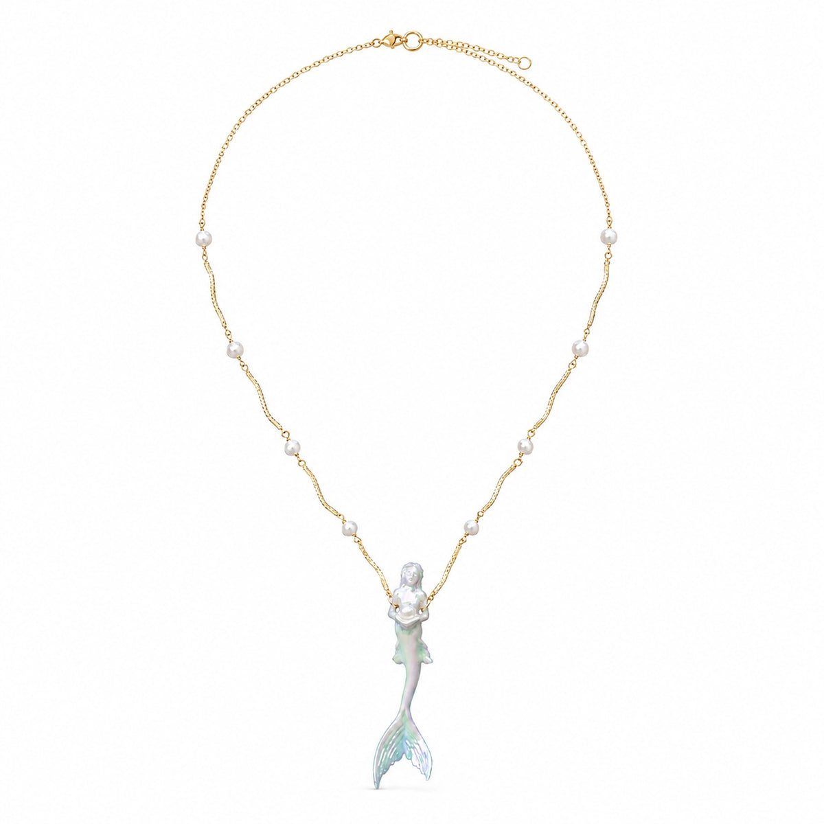 ORVENIOR Iridescent Ceramic Mermaid Pendant Necklace for Women Long MAIN