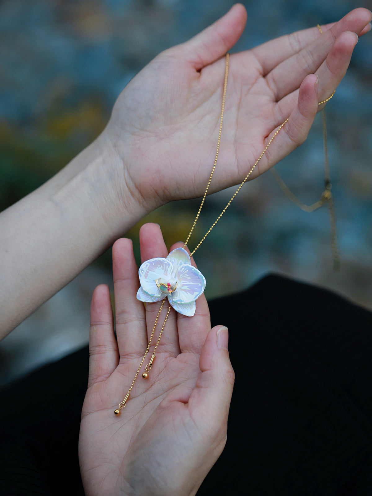 ORVENIOR Long Ceramic Orchid Pendant Necklace for Women Long PT04