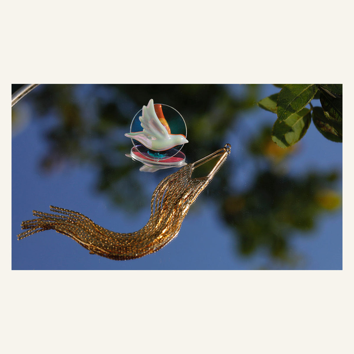 ORVENIOR Bird Disc and Chain Fringe Brooch for Women PT01