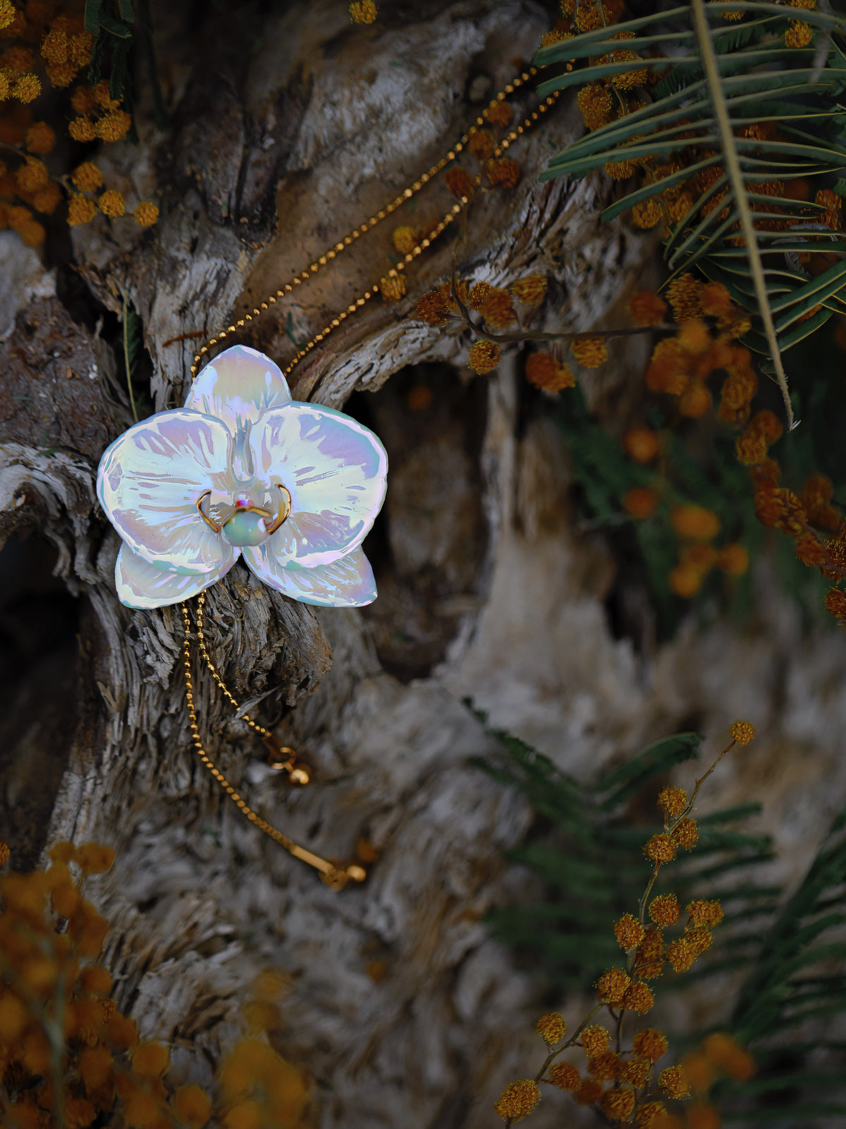 ORVENIOR Long Ceramic Orchid Pendant Necklace for Women Long PT03