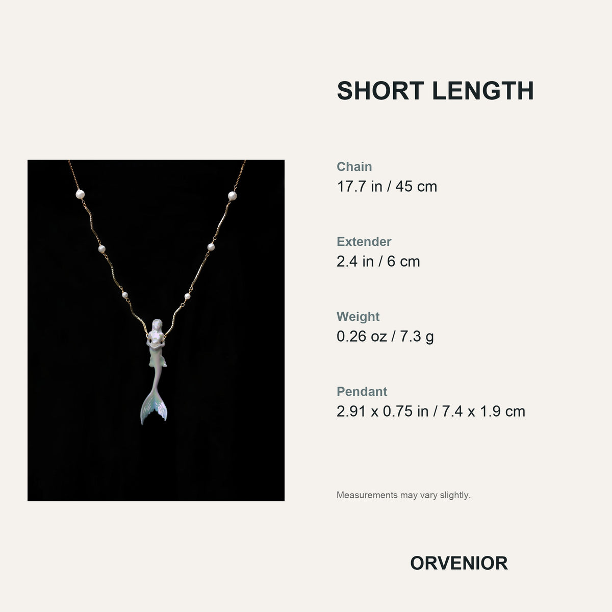 ORVENIOR Iridescent Ceramic Mermaid Pendant Necklace for Women Short PT06
