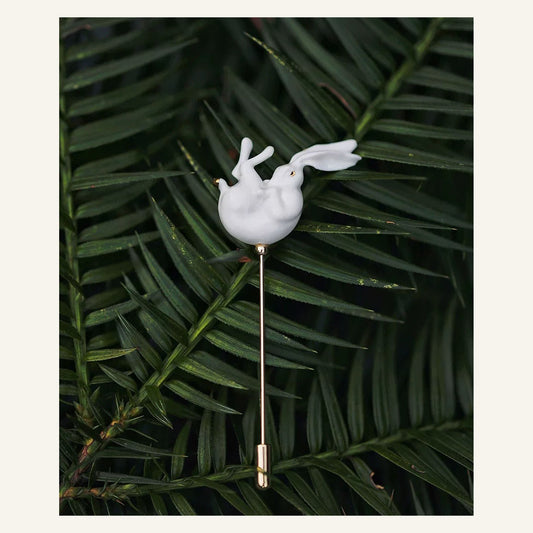 ORVENIOR Curled White Rabbit Stick Brooch for Women PT01