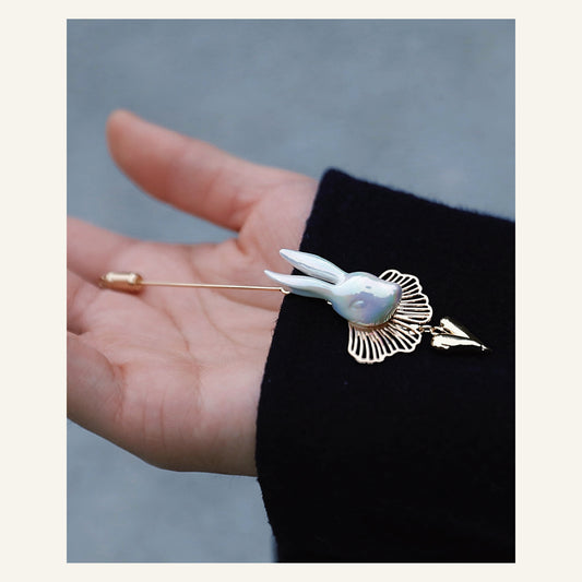 ORVENIOR Rabbit and Heart Stick Brooch for Women PT01