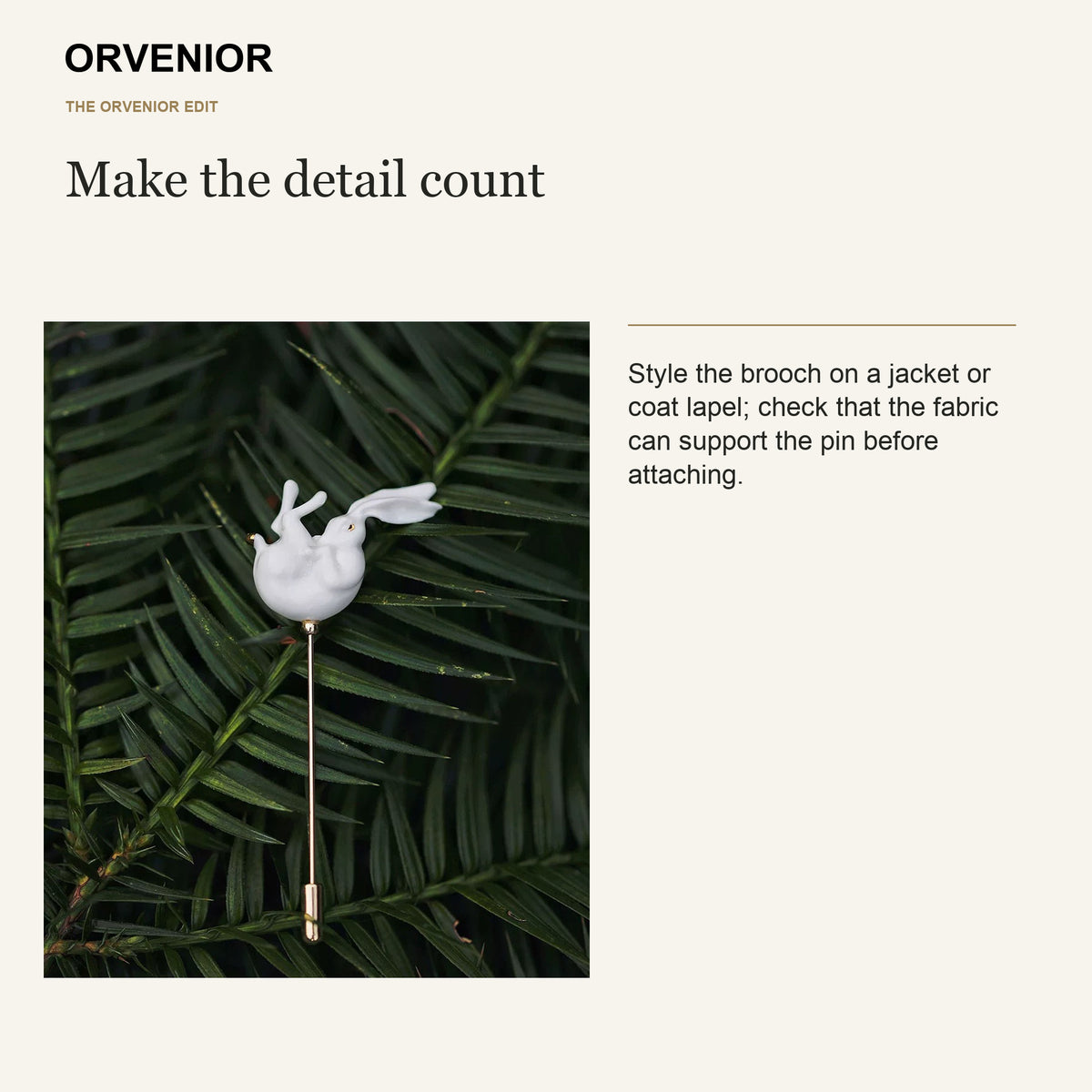 ORVENIOR Curled White Rabbit Stick Brooch for Women PT06 styling