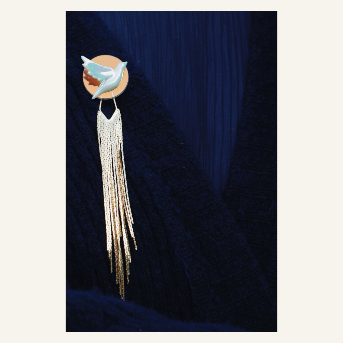 ORVENIOR Bird Disc and Chain Fringe Brooch for Women PT03