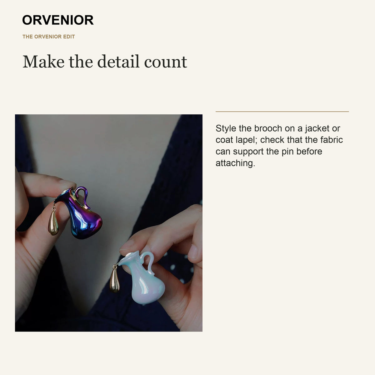 ORVENIOR Tilted Pitcher Droplet Brooch for Women PT06 styling