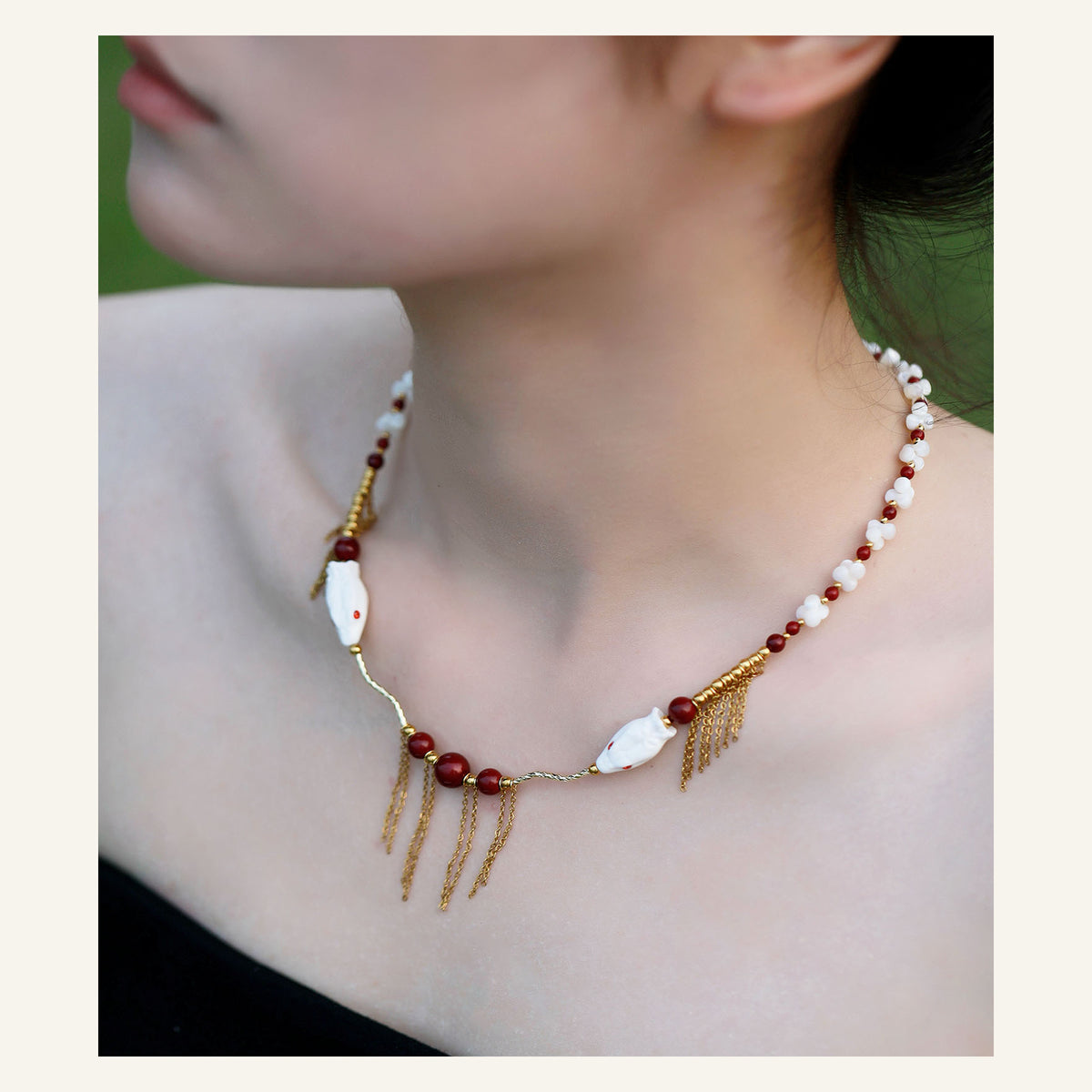 ORVENIOR Spine Snake Beaded Tassel Necklace for Women PT03