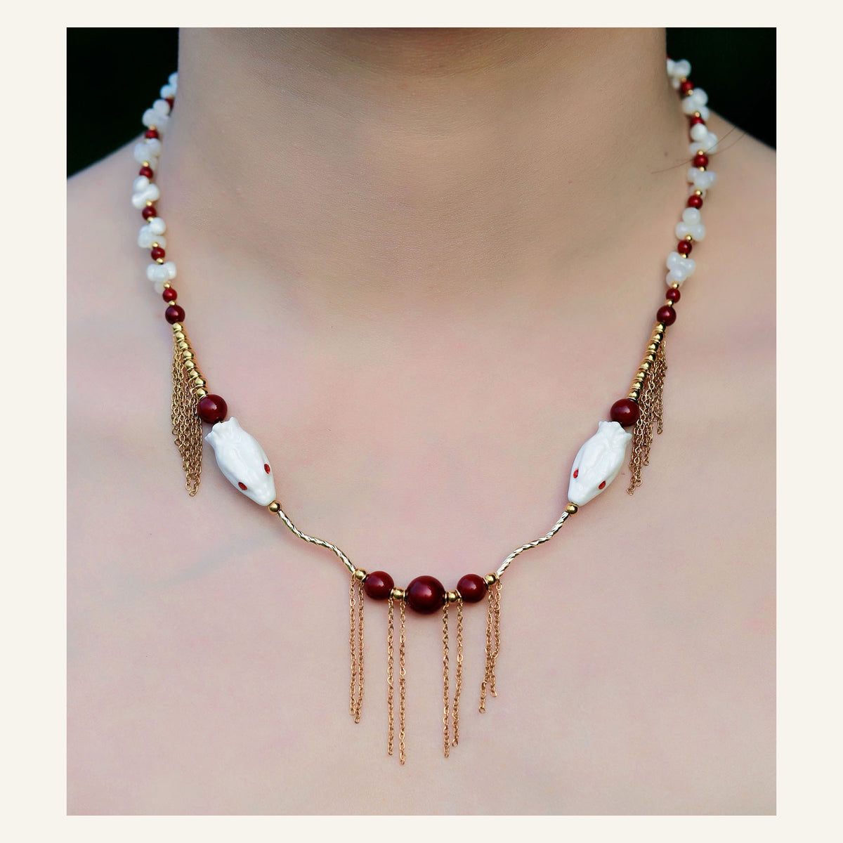 ORVENIOR Spine Snake Beaded Tassel Necklace for Women PT01
