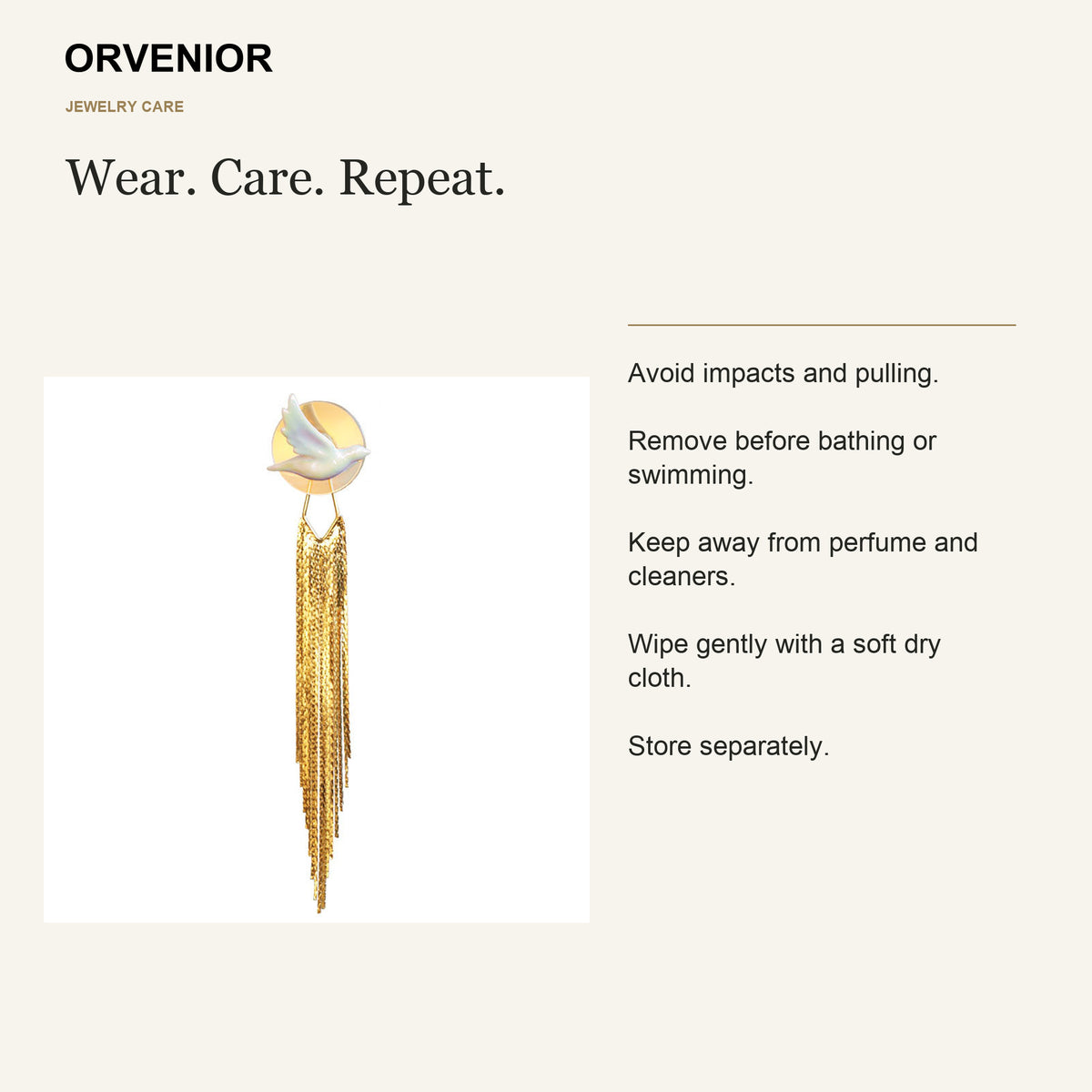 ORVENIOR Bird Disc and Chain Fringe Brooch for Women PT07 care