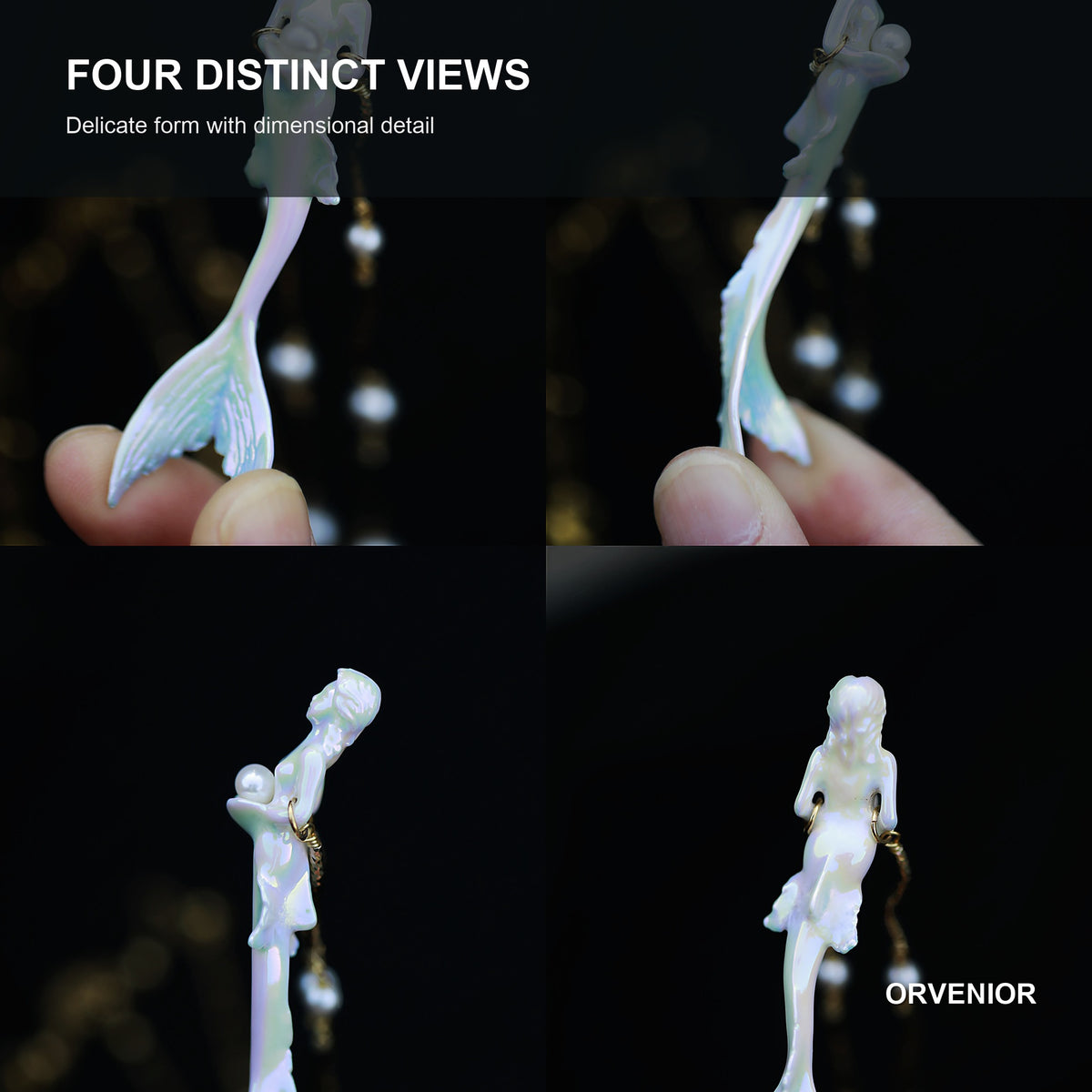 ORVENIOR Iridescent Ceramic Mermaid Pendant Necklace for Women Short PT03