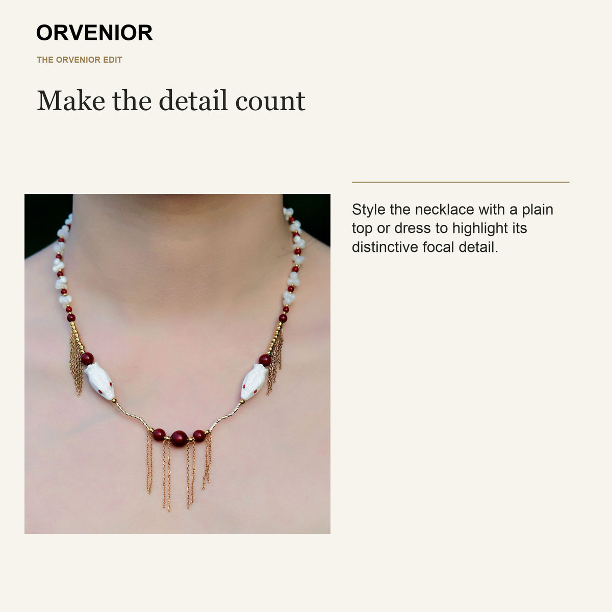 ORVENIOR Spine Snake Beaded Tassel Necklace for Women PT06 styling
