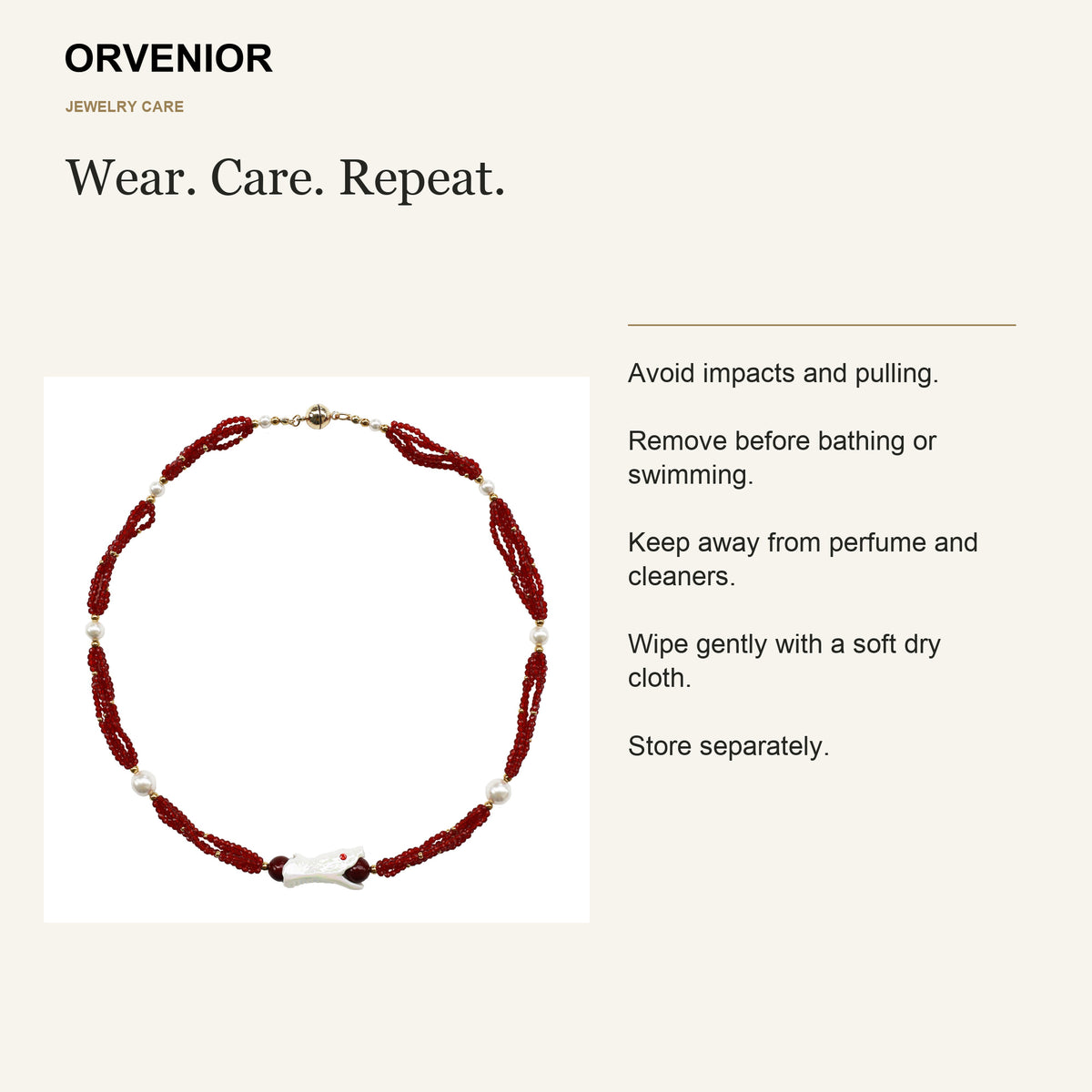 ORVENIOR Berry Snake Full-Feast Beaded Necklace for Women PT07 care