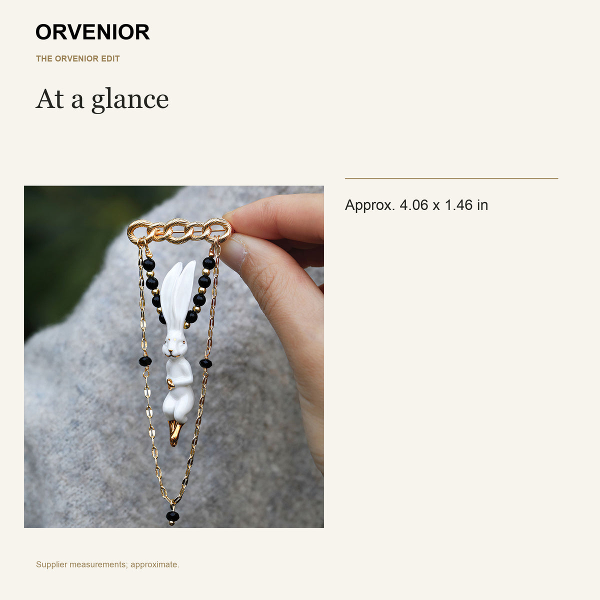 ORVENIOR Mona Lisa Rabbit Chain Frame Brooch for Women PT05 details