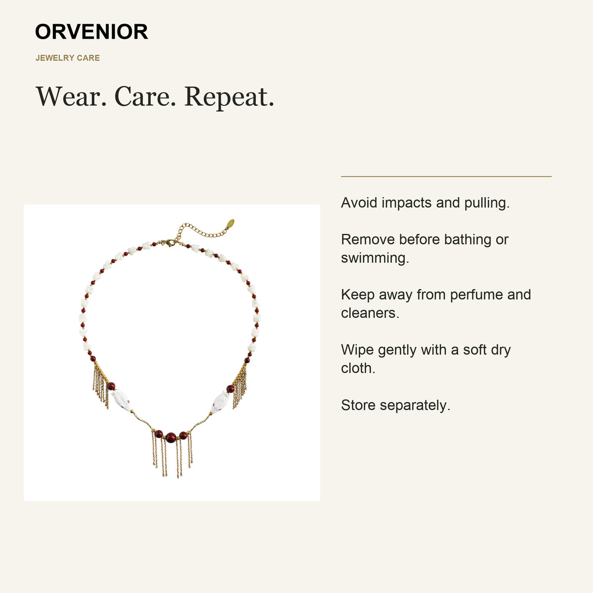 ORVENIOR Spine Snake Beaded Tassel Necklace for Women PT07 care